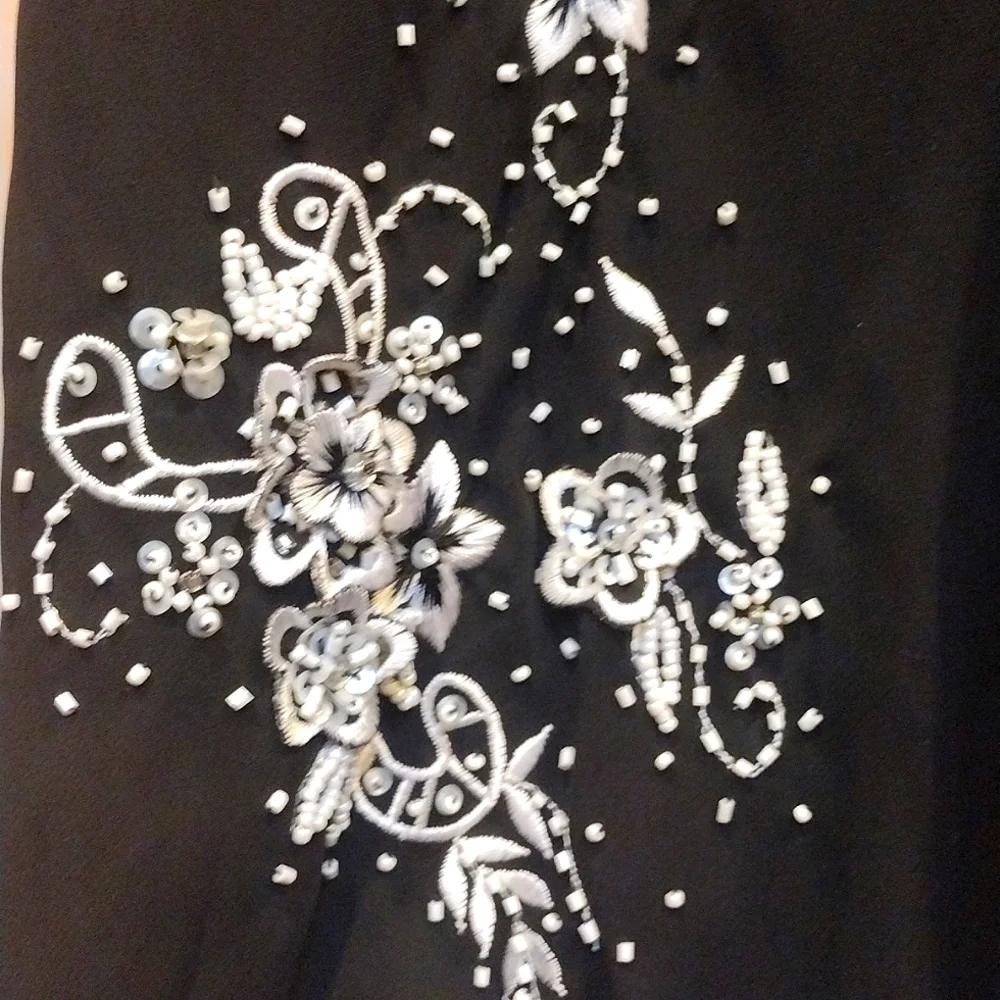 🖤 Y2K Black Beaded Sequin Rhinestone Silk/ Sheath/ Bias Cut Dress - Picture 13 of 16